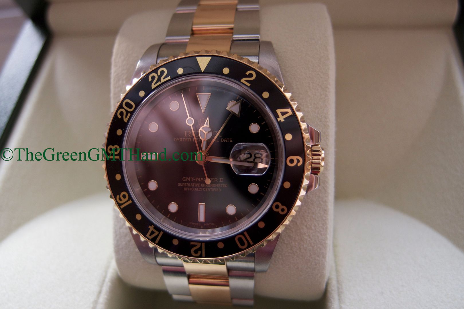 Rolex For Sale-Rolex 16713 GMT Master II Black Bezel Black Dial 3185 Movement Two Tone Steel and Yellow Gold P Serial Preowned-Rolex Watches For Sale Online