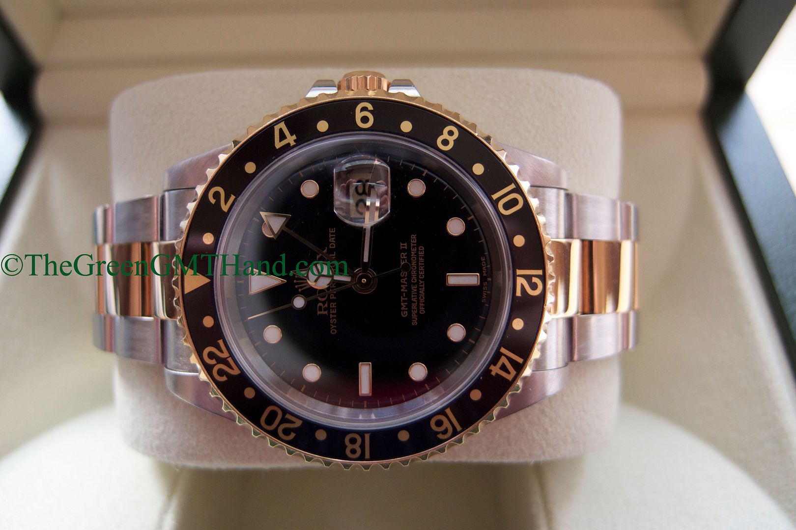 Rolex For Sale-Rolex 16713 GMT Master II Black Bezel Black Dial 3185 Movement Two Tone Steel and Yellow Gold P Serial Preowned-Rolex Watches For Sale Online