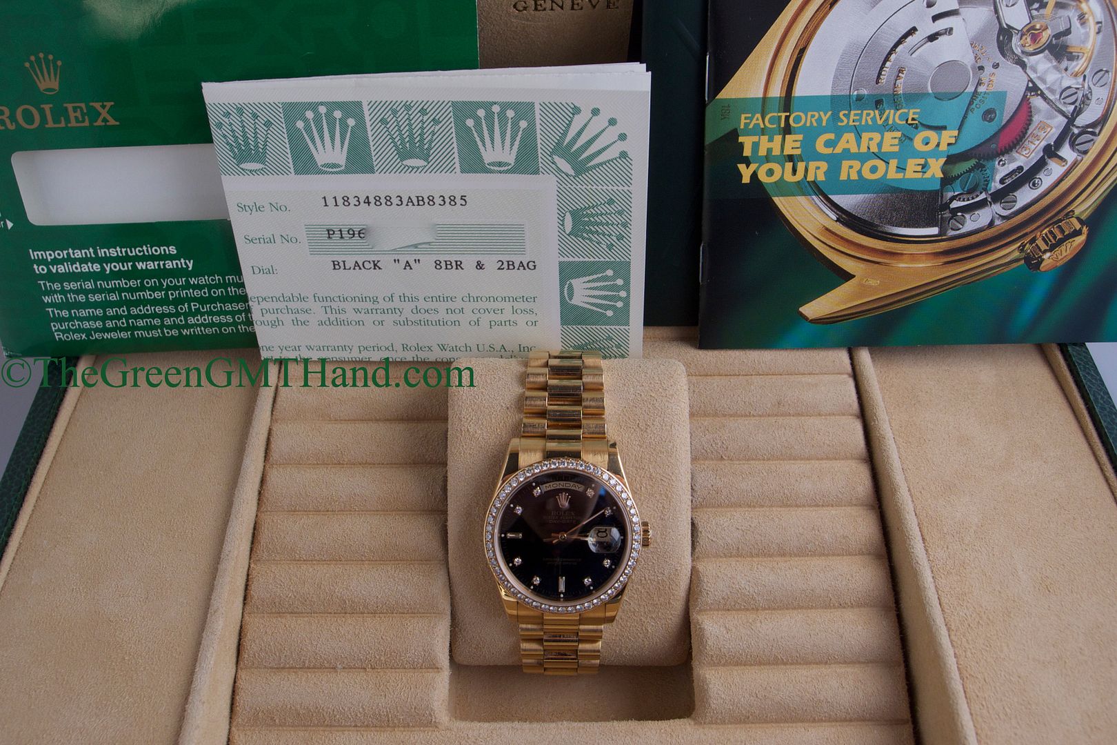 Rolex For Sale-Rolex 118348 18K Yellow Gold President Day Date With Factory Diamond Dial and Factory Diamond Bezel P Serial Preowned-Rolex Watches For Sale Online