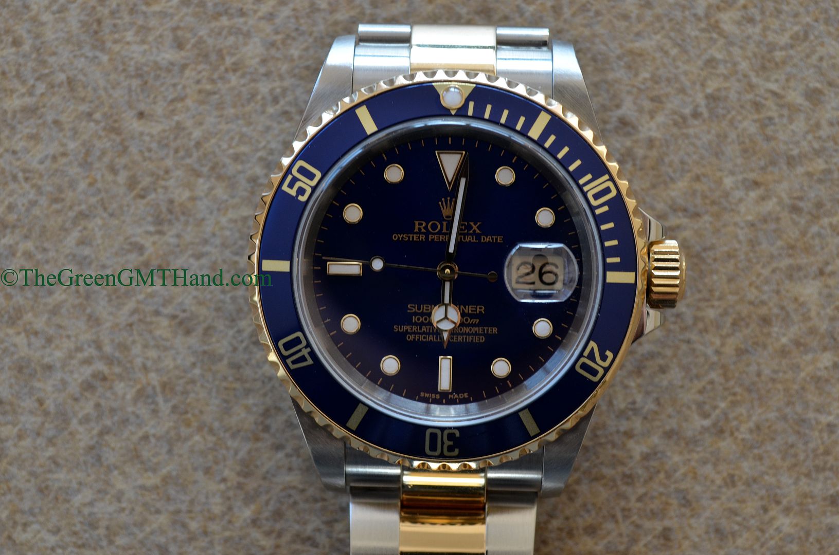 Rolex For Sale-Rolex 16613 Submariner Blue Dial Flat Four Bezel SEL and Lug Holes Two Tone Steel and Yellow Gold K Serial Preowned-Rolex Watches For Sale Online