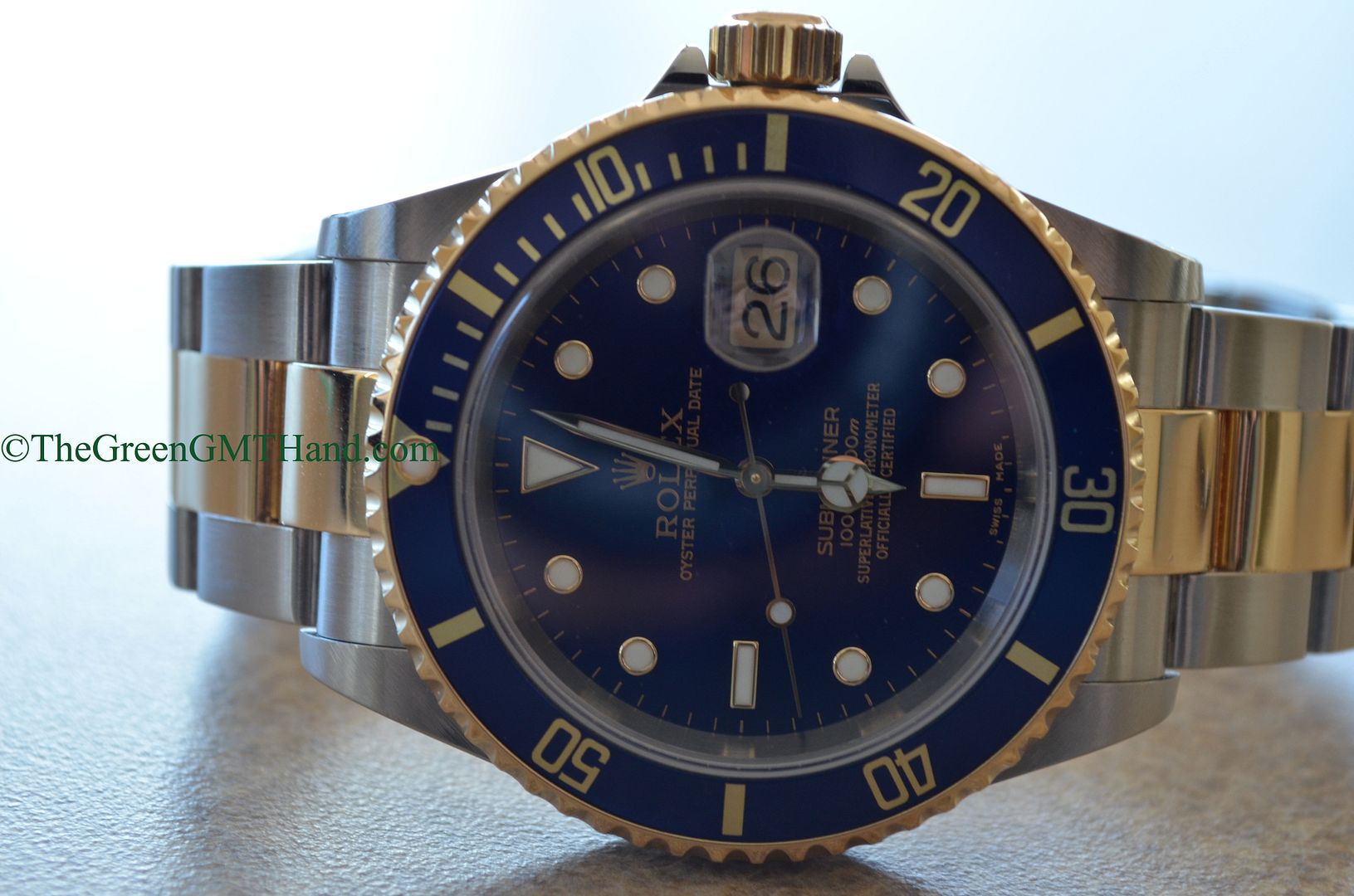 Rolex For Sale-Rolex 16613 Submariner Blue Dial Flat Four Bezel SEL and Lug Holes Two Tone Steel and Yellow Gold K Serial Preowned-Rolex Watches For Sale Online