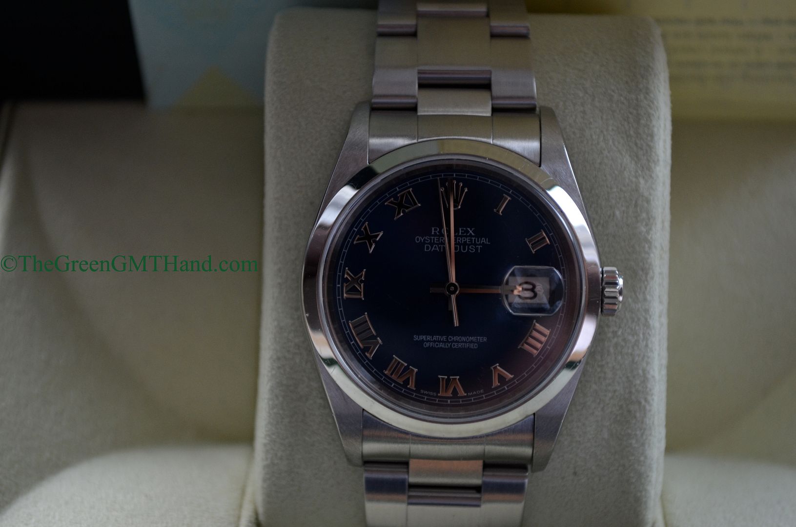 Rolex For Sale-Rolex 16200 Datejust Blue Roman Dial Smooth Bezel Oyster Bracelet F Serial Preowned-Rolex Watches For Sale Online