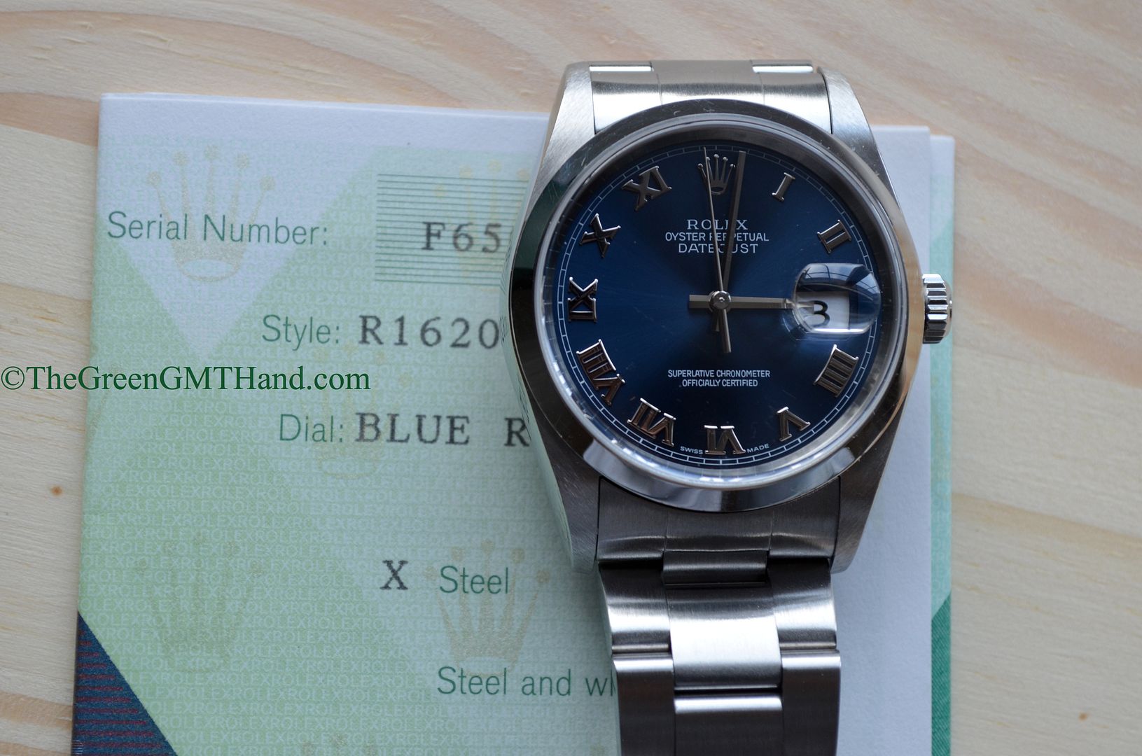 Rolex For Sale-Rolex 16200 Datejust Blue Roman Dial Smooth Bezel Oyster Bracelet F Serial Preowned-Rolex Watches For Sale Online