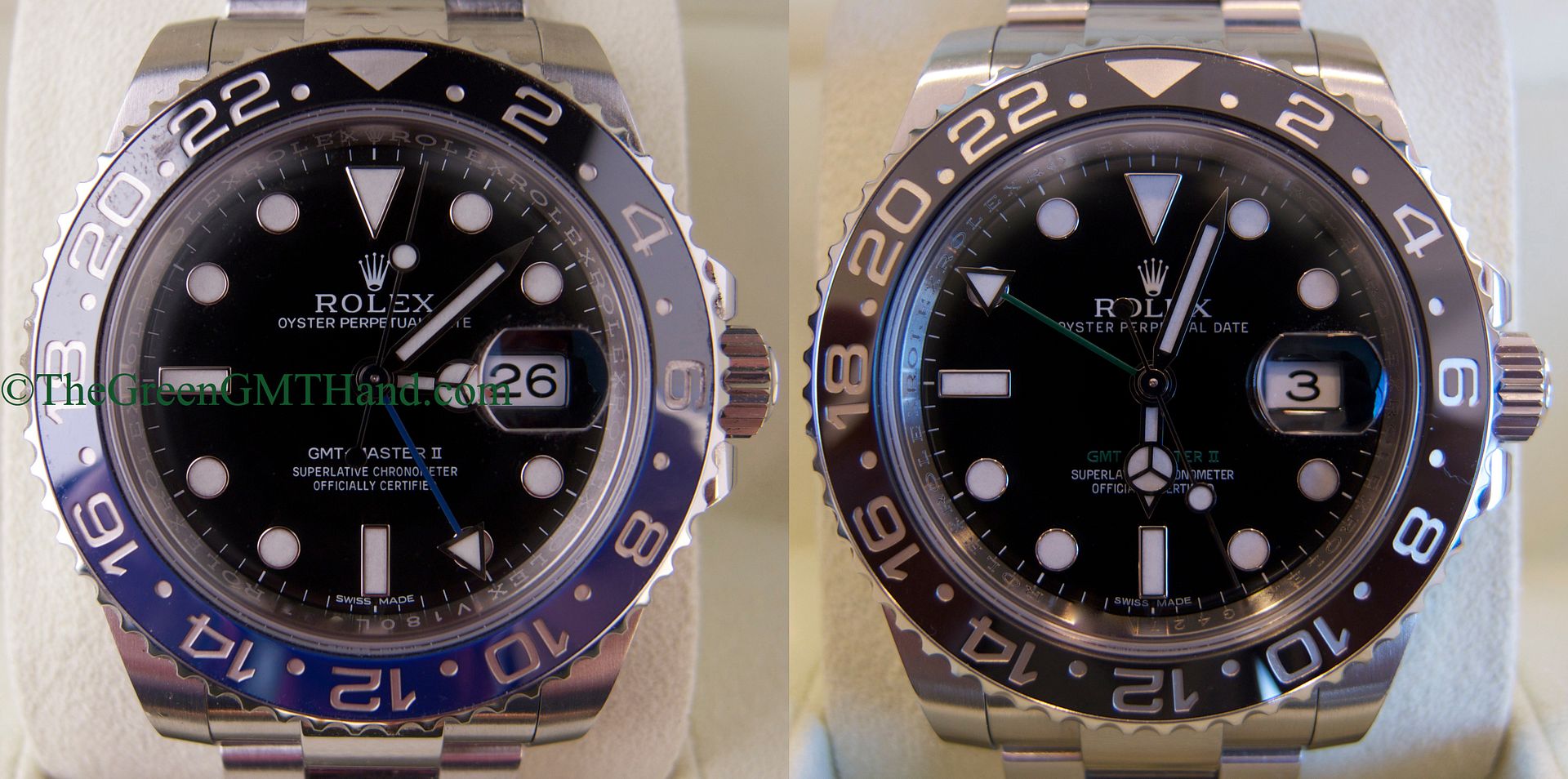 Rolex 116710 Ceramic GMT Master II Black Bezel vs. 116710B 116710BLNR Batman Bruiser Blue and Black Bezel