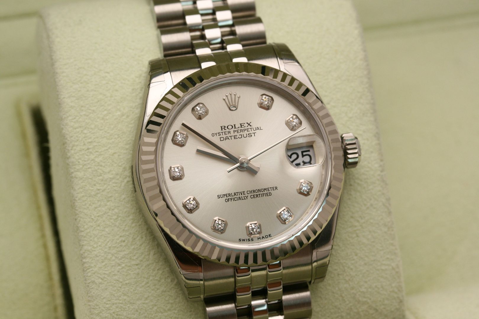 Rolex Fluted Bezel On A Rolex 178274 Datejust With Diamond Dial