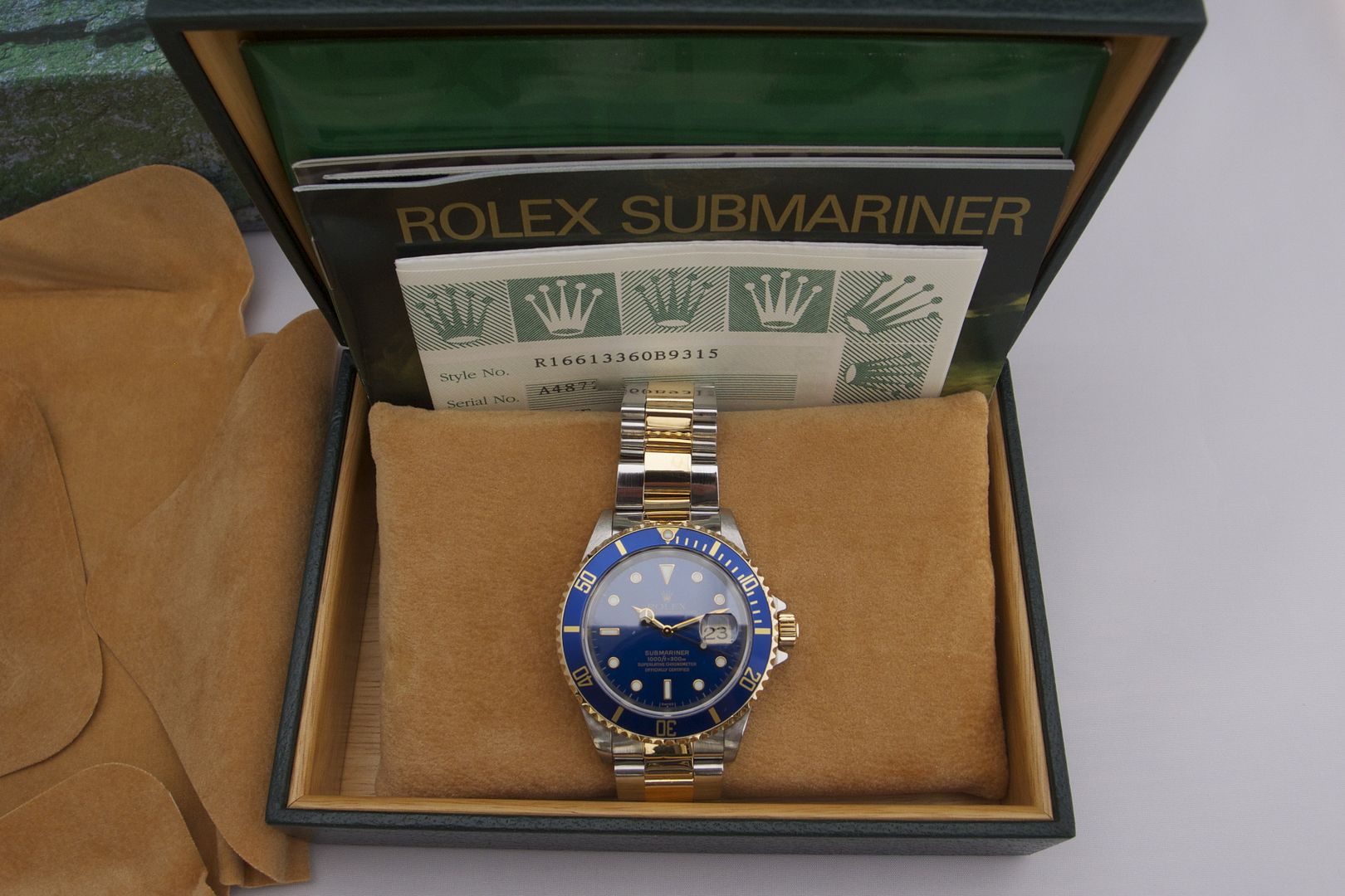 Inside view of Rolex men's vintage box set