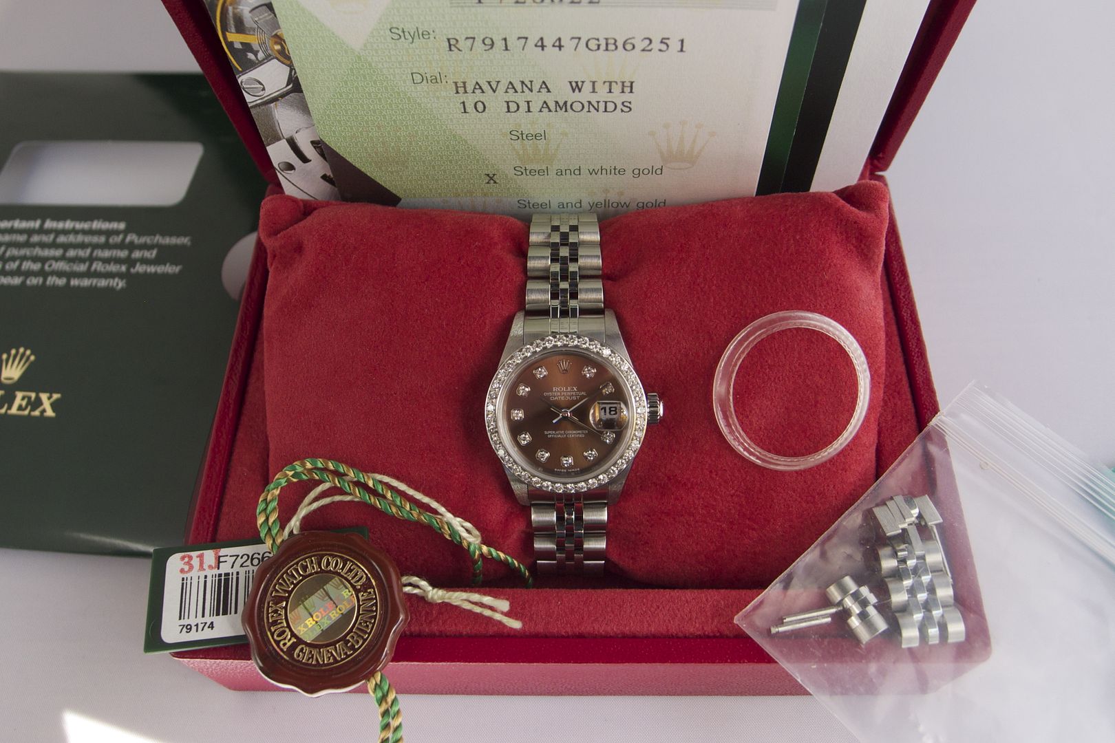 Inside view of vintage Rolex ladies' box set