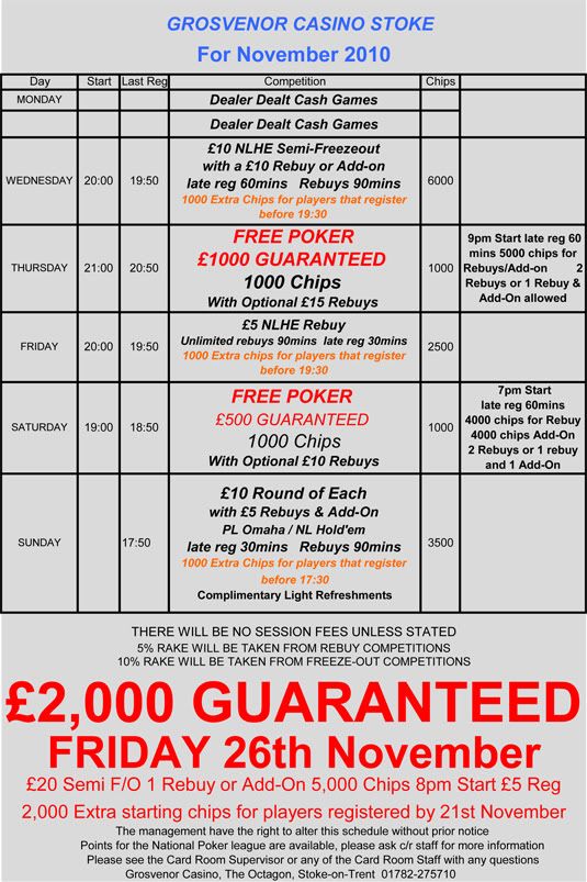 G casino aberdeen poker schedule 2015