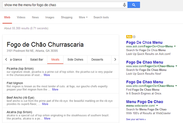 Google Search sẽ hiện cả menu nhà hàng ra kết quả tìm kiếm