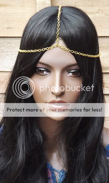 Gold 3 Strand Row Head Chain Headpiece Forehead Hair Band Boho Chic