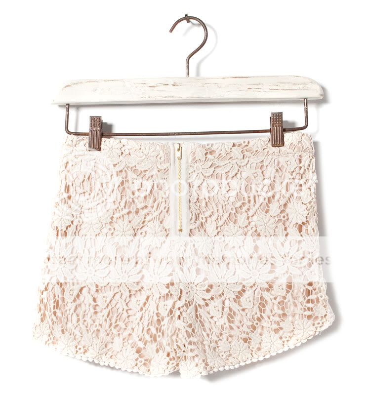 New Women Sexy Retro Beige Cotton Blend Floral Lace Crochet Shorts