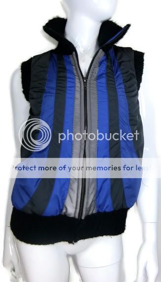 Free People Vest Size S/P Fleece Wool Zipper Black Blue Gray 