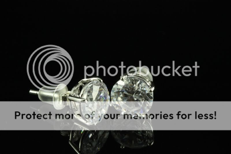 Round Cut Basket Silver Set CZ Stud Unisex Men Earrings  