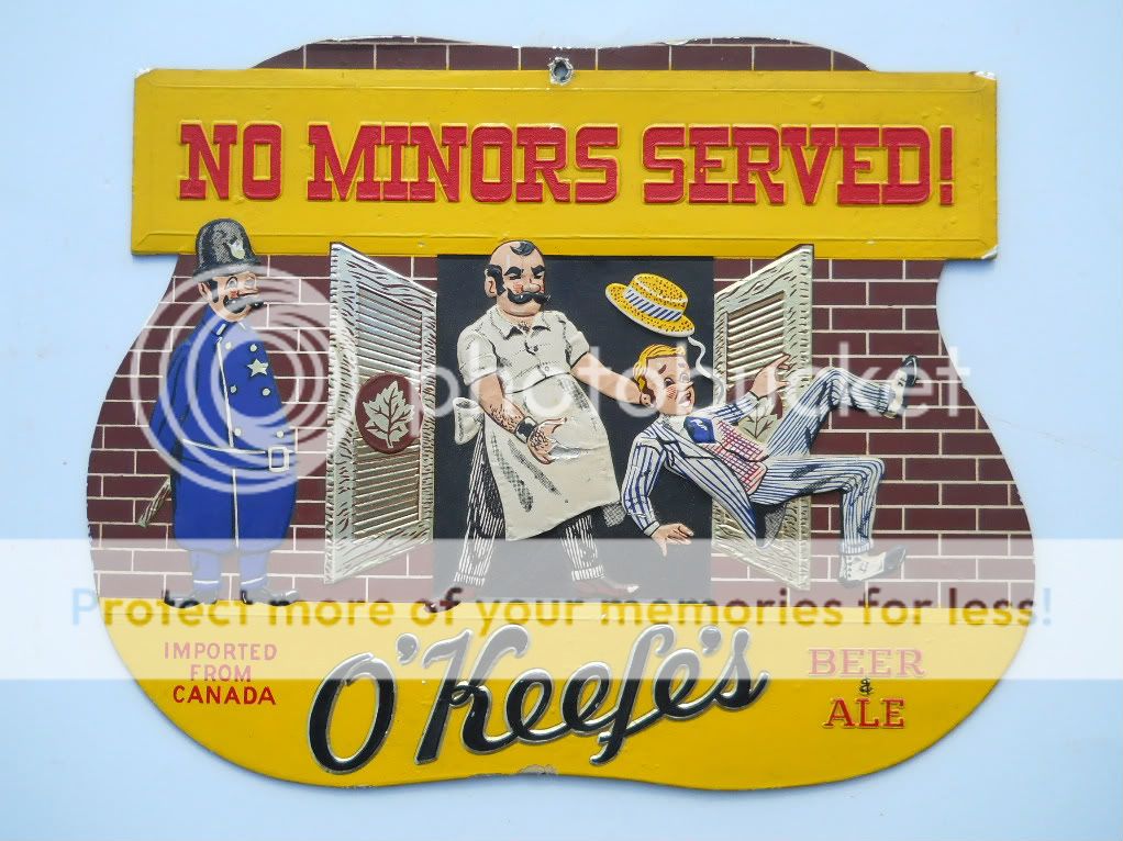 Keefe Beer Ale Sign Vintage Canada Buffalo NY NO Minors Served 