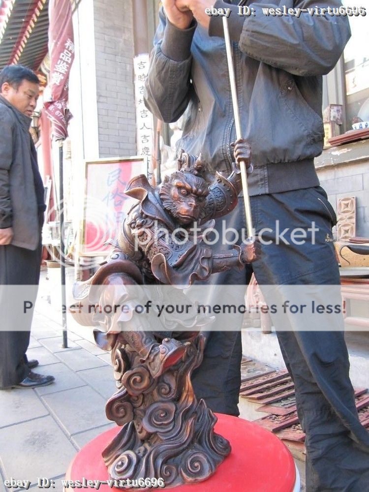   Buddhism Folk red bronze SunWuKong Monkey King Monkey God Statues